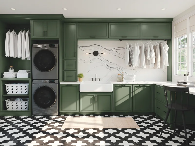 Modern Bathroom Black White Tile Painted Green